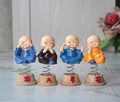 Handmade Baby Monk Buddha with Shaking Head Spring (Set of 4)