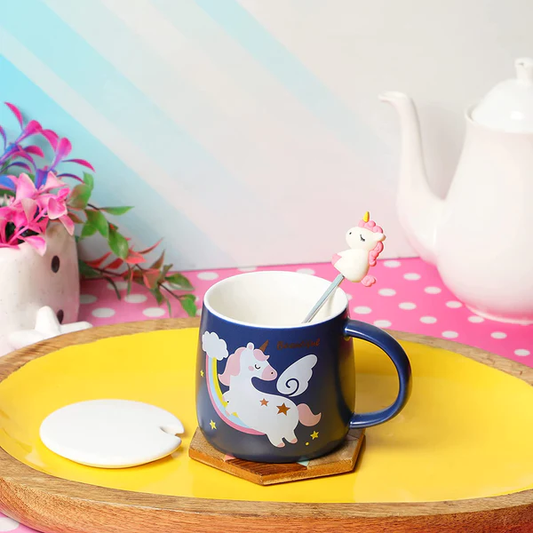 Unicorn Coffee Mug with Lid & Spoon