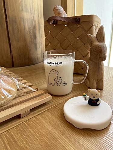 Happy Bear Glass Coffee, Tea Mug with Cute Silicon Lid