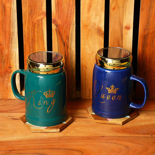 King & Queen Couples Coffee Mugs (Black & Green)