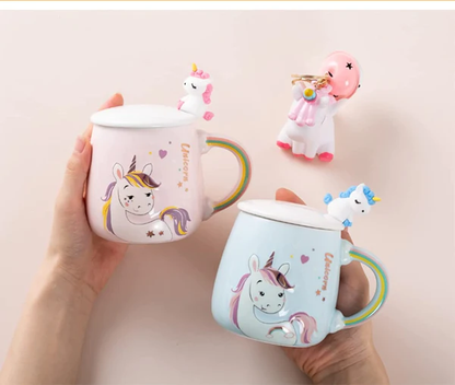 Unicorn Rainbow Handle Mug with Lid & Unicorn Spoon Coffee Tea Mug