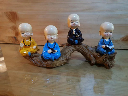 Monk Figures with Tree Branch Sculpture