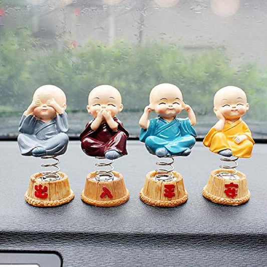 Handmade Baby Monk Buddha with Shaking Head Spring (Set of 4)