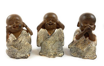 Brown Silver Monk Figure (Set of 3)