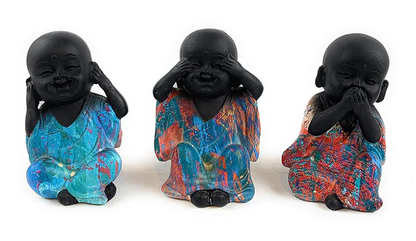 Small Black Monk Figures (Set of 3)