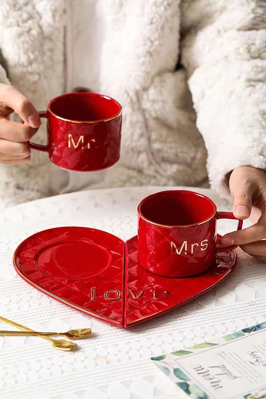 Mr and Mrs Ceramic Heart Shape Mugs