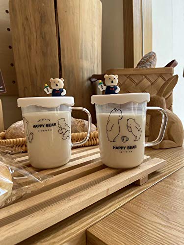 Happy Bear Glass Coffee, Tea Mug with Cute Silicon Lid