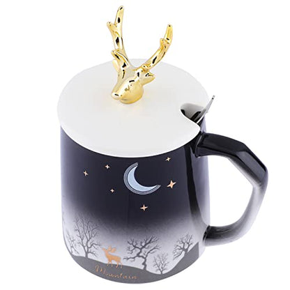 Deer Coffee Mug with Golden Deer Lid & Spoon