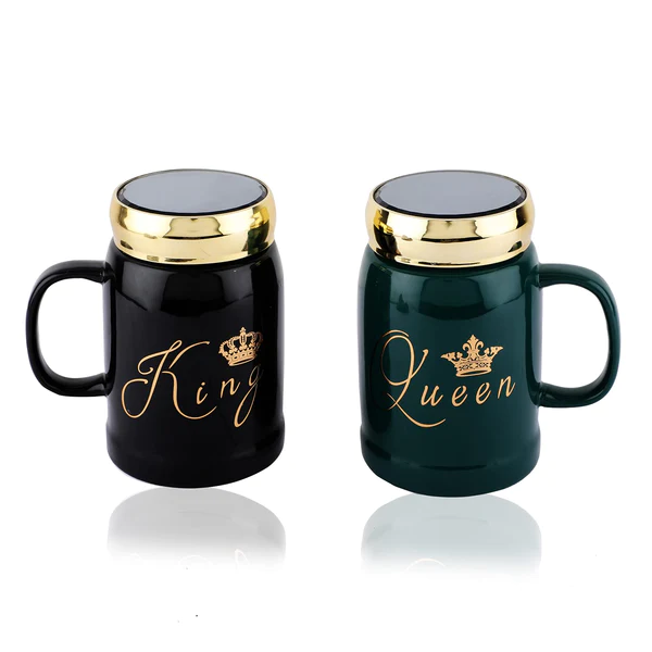 King & Queen Couples Coffee Mugs (Black & Green)