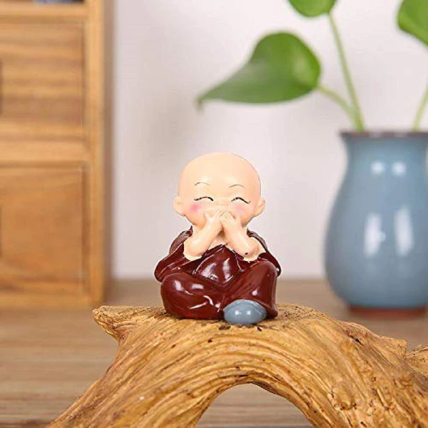 Little Monk with Tree Branch Sculpture