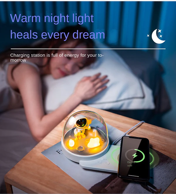 3 in 1 Astronaut Wireless Charger, Night Light Lamp, Bluetooth Speaker