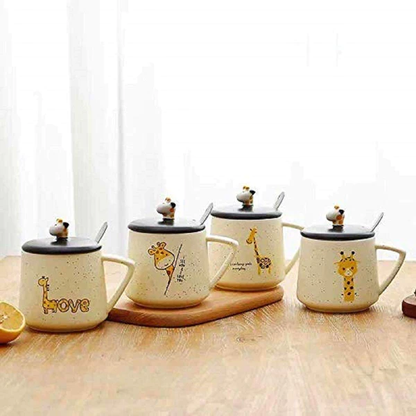 Giraffe Ceramic Coffee Mug with Lid & Spoon
