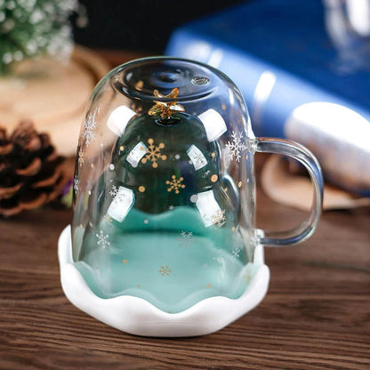 Christmas Glass Mug with Lid