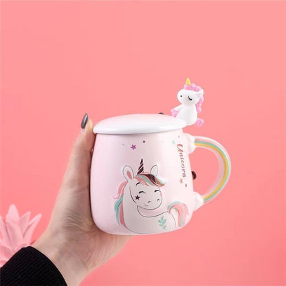 Unicorn Rainbow Handle Mug with Lid & Unicorn Spoon Coffee Tea Mug