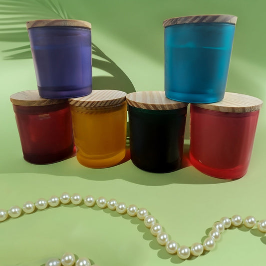 Multicolor Frosted Jars With Wooden Lid Scented Candle