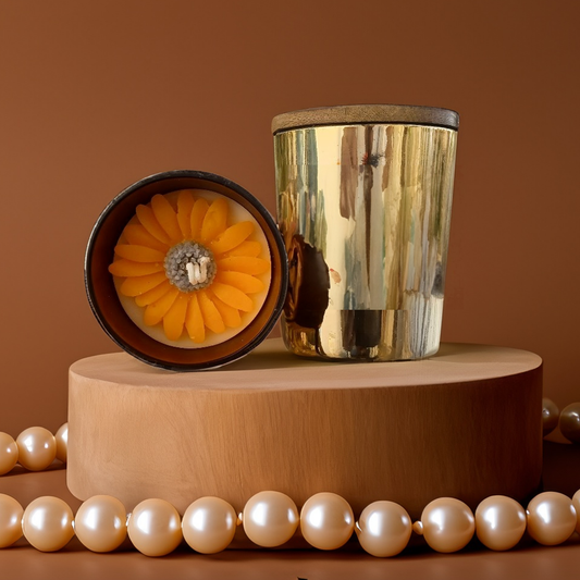 Golden Jar With Wooden Lid Candle