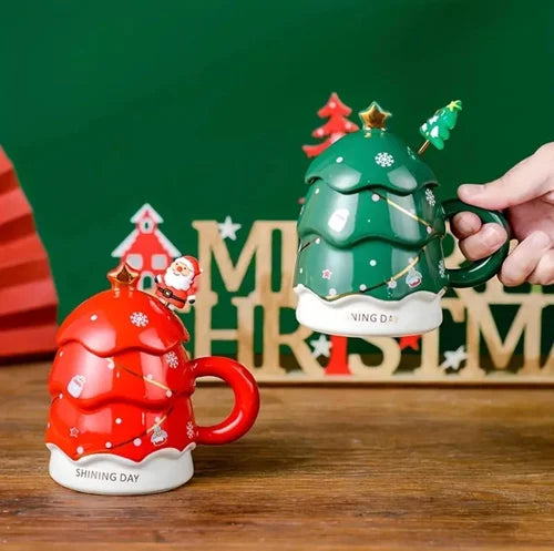 Christmas Tree Mug with Lid Stirrer
