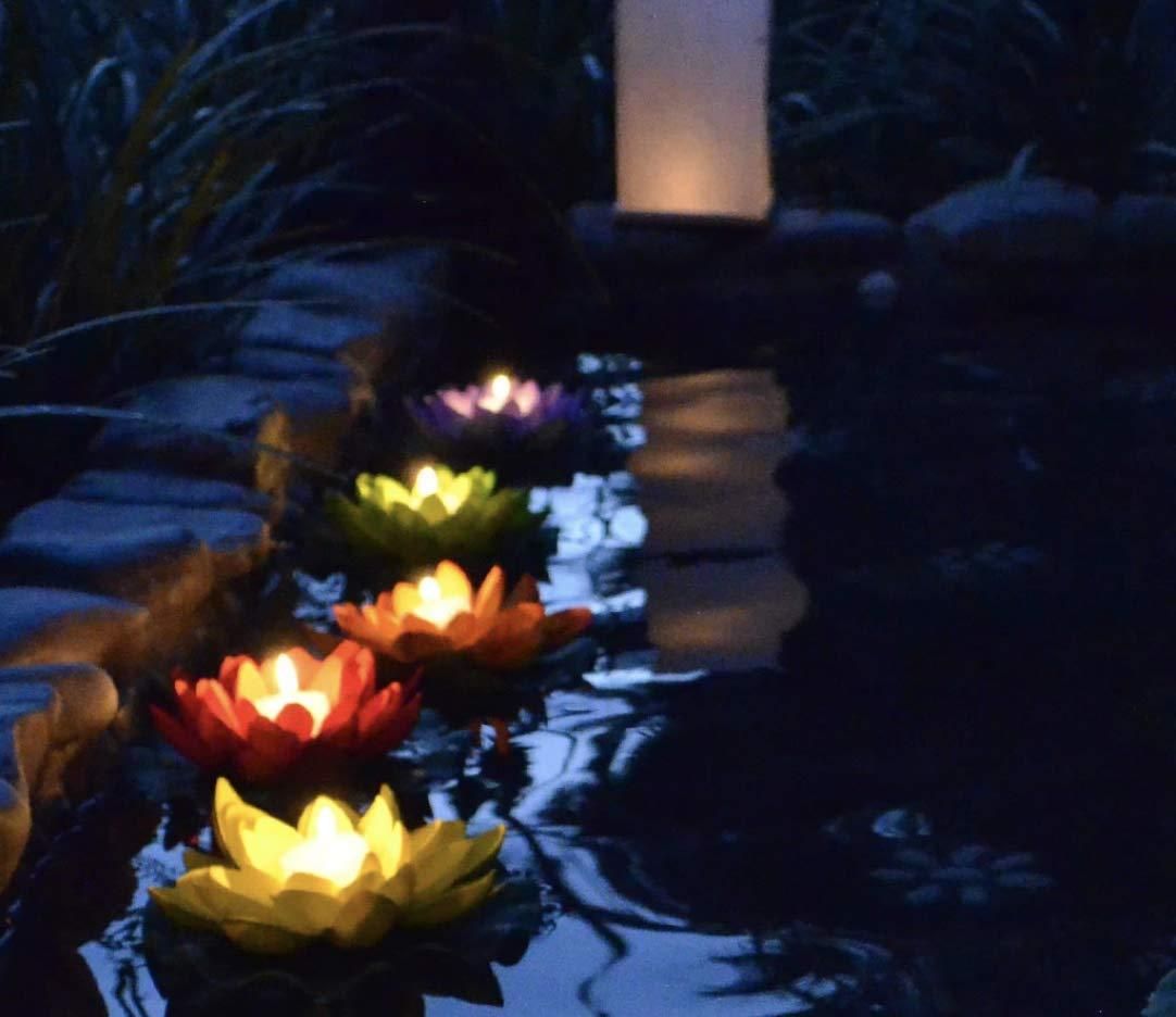 Lotus Flower Floating Diya Set with Water Sensor (Set of 6)
