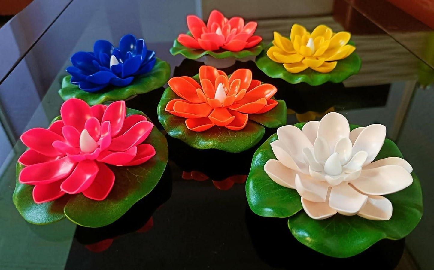 Lotus Flower Floating Diya Set with Water Sensor (Set of 6)