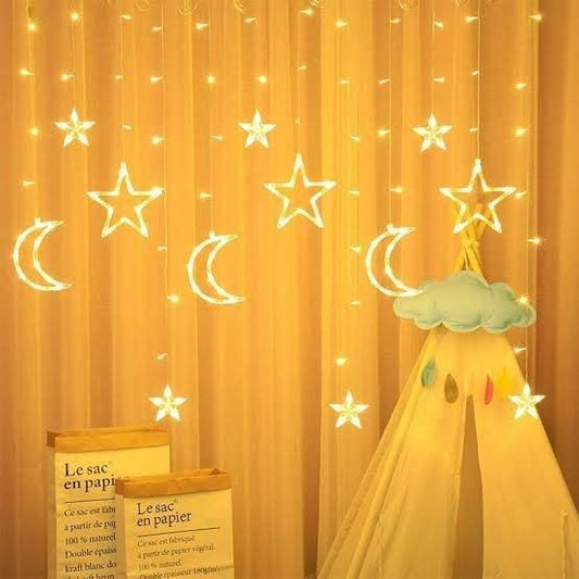 Moon & Star LED Curtain String Decorative Lights, STAR MOON FAIRY LIGHT, Moon & Star warm white/ multi Curtain Decoration Light, 3 Moon + 3 Star + 6 Mini Star