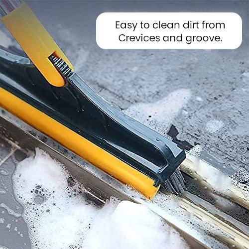 Floor Scrub Brush with Squeegee, Floor Brush Scrubber with Long Handle, Premium Rotating Bathroom Kitchen Crevice Cleaning Brush, 120 Degree Triangular Rotating Brush Head