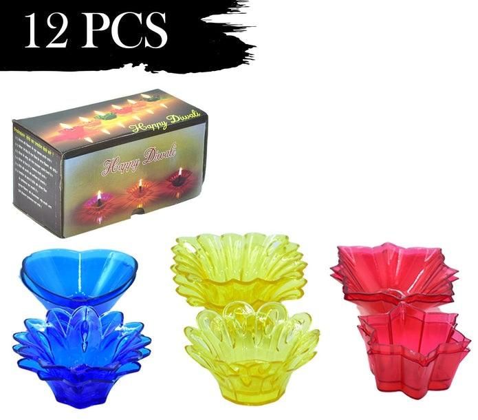 Plastic Candle Cup With Multi Shape (Multicolor) Pack of 12