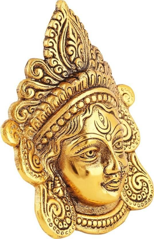 Ambika Durga Face Wall Hanging Metal Idol Showpiece - 15.24 cm (Gold Plated, Metal, Gold)