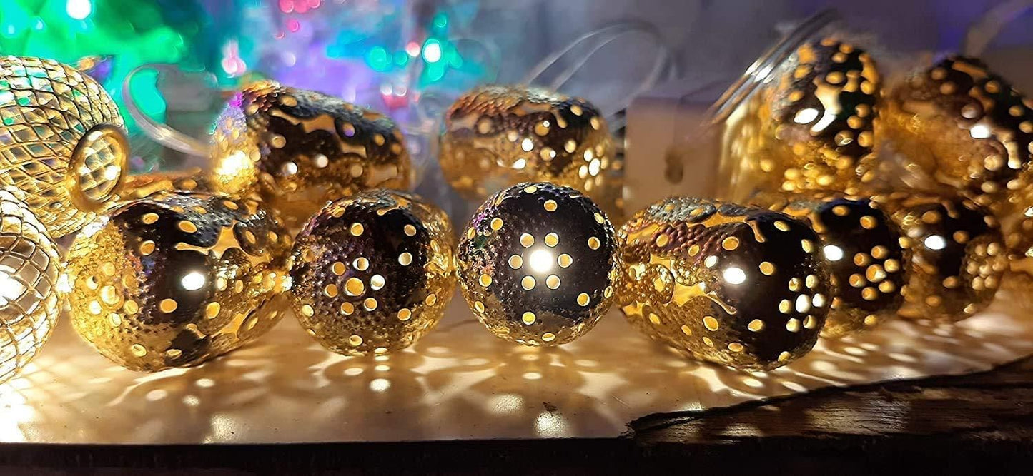 Gold Metal Elegant Ball Decoration Fairy String Lights 14 Metal Elegant Ball