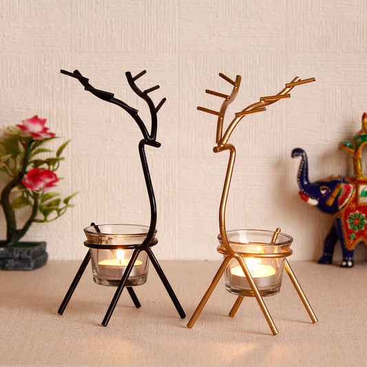 Set of 2 Deer Shape Decorative Handcrafted Metal Tea Light Holder