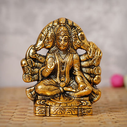 Golden Panch Mukhi Hanuman Metal Decorative Showpiece