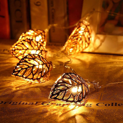 Metal Tree Leaf Shape Decorative LED Fairy String Starry Lights 14 2D Leaf