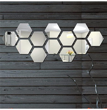 12 Hexagon Silver Mirror Stickers