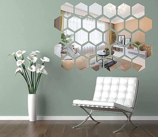 12 Hexagon Silver Mirror Stickers