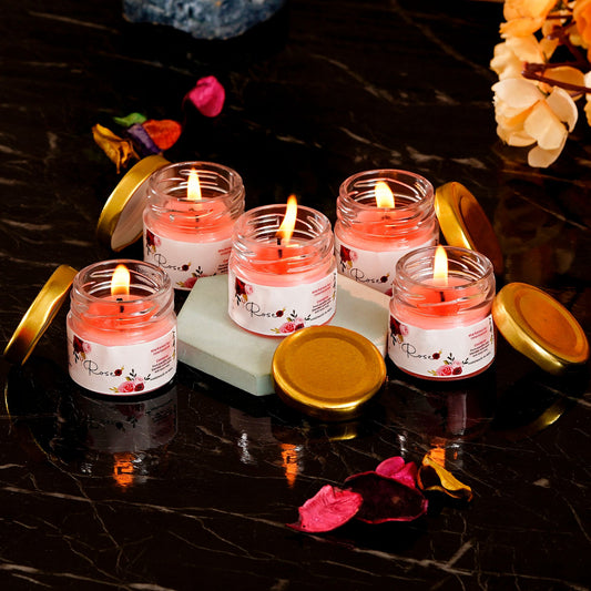 Set of 5 Rose Scented Minijar Candle