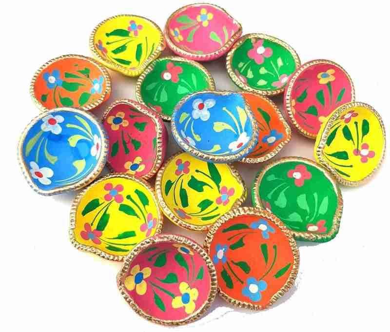 Colored Terracotta Diya(Set Of 10)