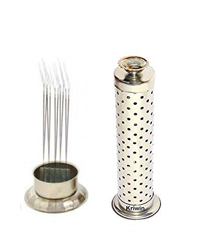 Metal Agarbatti Stand With Dhoop Holder (Silver)(Cylindrical)