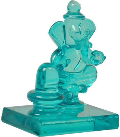 Crystal Ganesh with Shivling for Pooja Mandir Divine Blessings Showpiece - 6.5 cm (Crystal, Green)