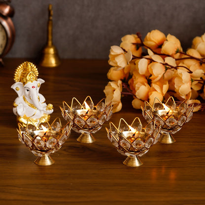 Lotus Shape Crystal Tea Light Holder (Set of 4)