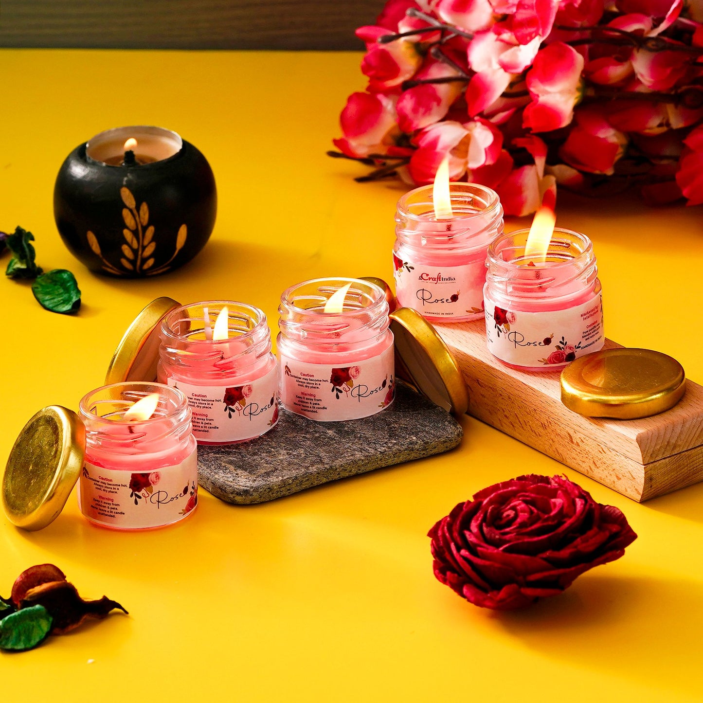 Set of 5 Rose Scented Minijar Candle